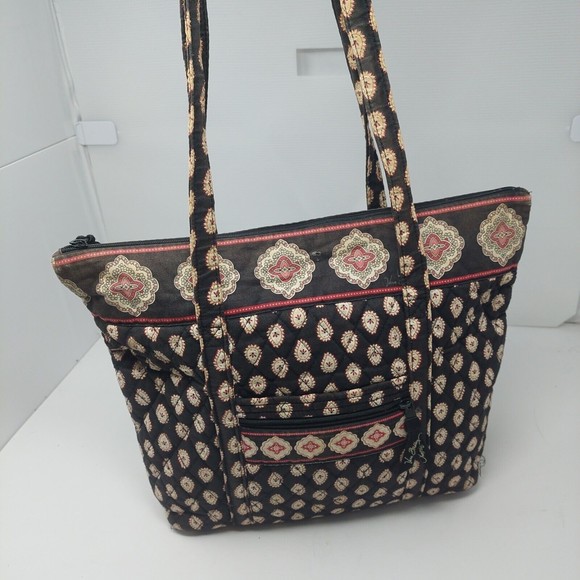 Vera Bradley Villager Tote Classic Black  Red Paisley Print Quilted Shoulder Bag - Picture 3 of 11